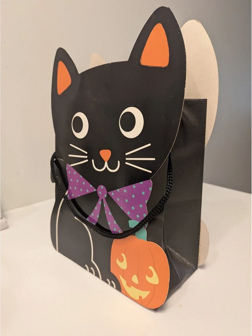 Vintage Hallmark Black Gift Bag 9 inch Tall Vtg Halloween Autumn Decor Pumpkin